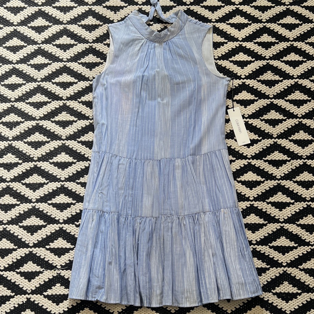 Calvin Klein Light Gray Dress with Blue Accents
